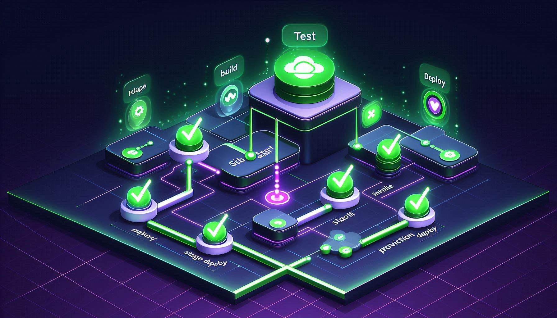GitHub Actions workflow showing test build stage and deploy stages