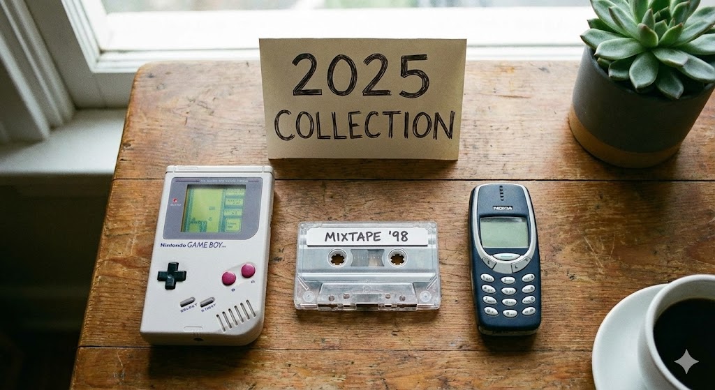 retro tech collection flatlay