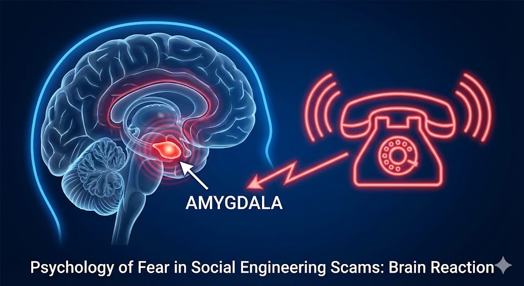 Psychology of fear in social engineering scams brain reaction.