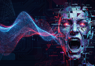 AI voice cloning waveform visualization cyber security threat.