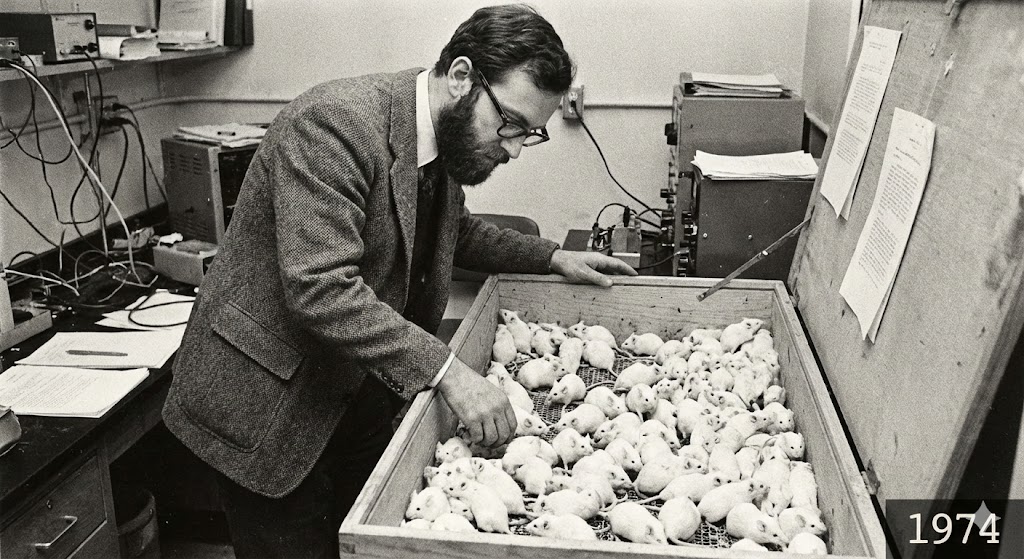 Dr John B Calhoun observing the mouse population in Universe 25.