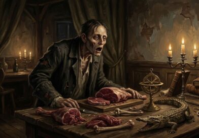 Illustration of Tarrare the insatiable eater in 18th century France.