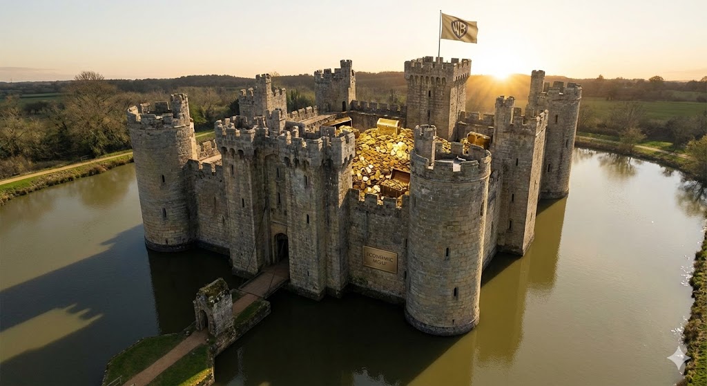 Economic moat concept protecting company profits from competitors